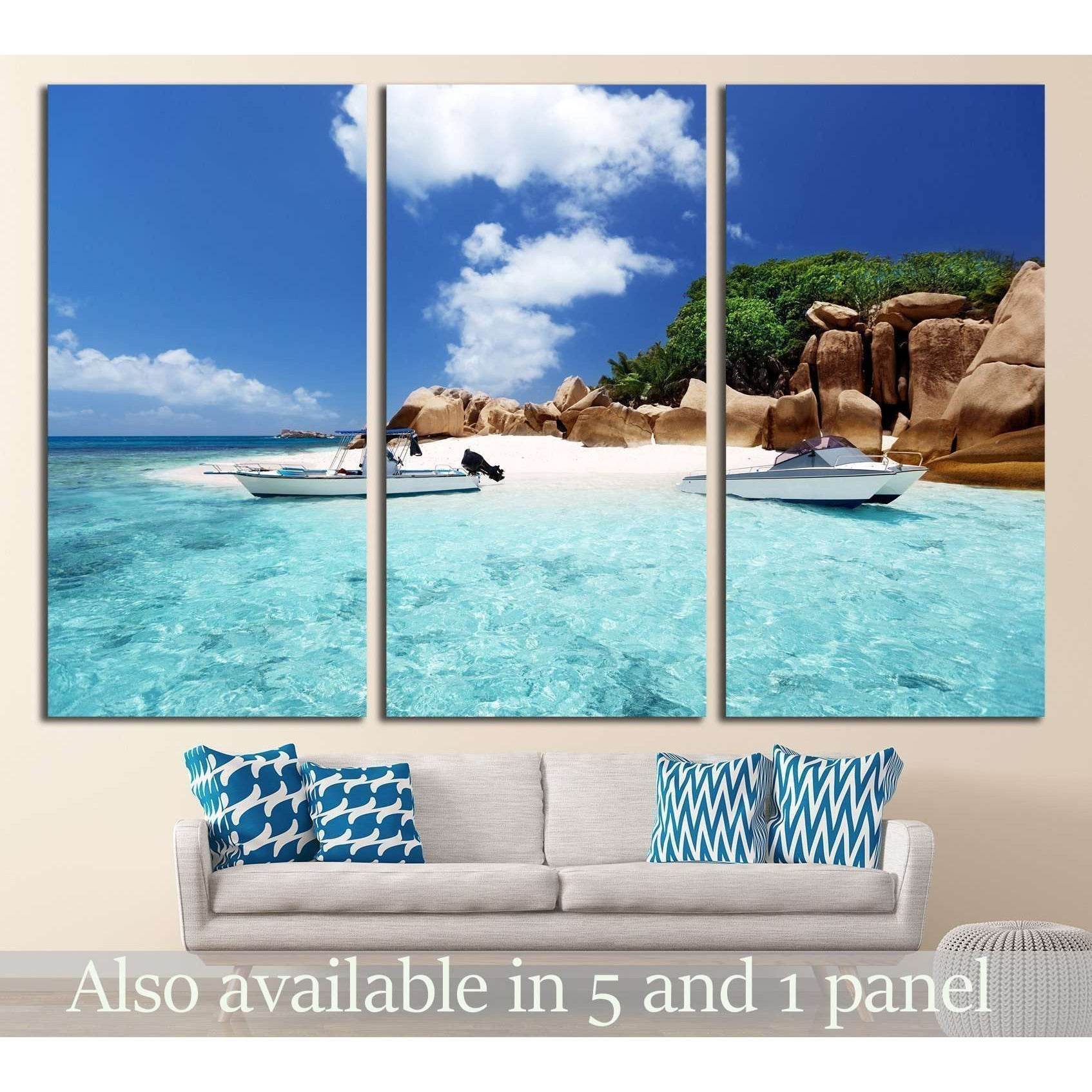 speed boat on the beach of Coco Island, Seychelles №2512 Ready to Hang Canvas PrintCanvas art arrives ready to hang, with hanging accessories included and no additional framing required. Every canvas print is hand-crafted, made on-demand at our workshop a