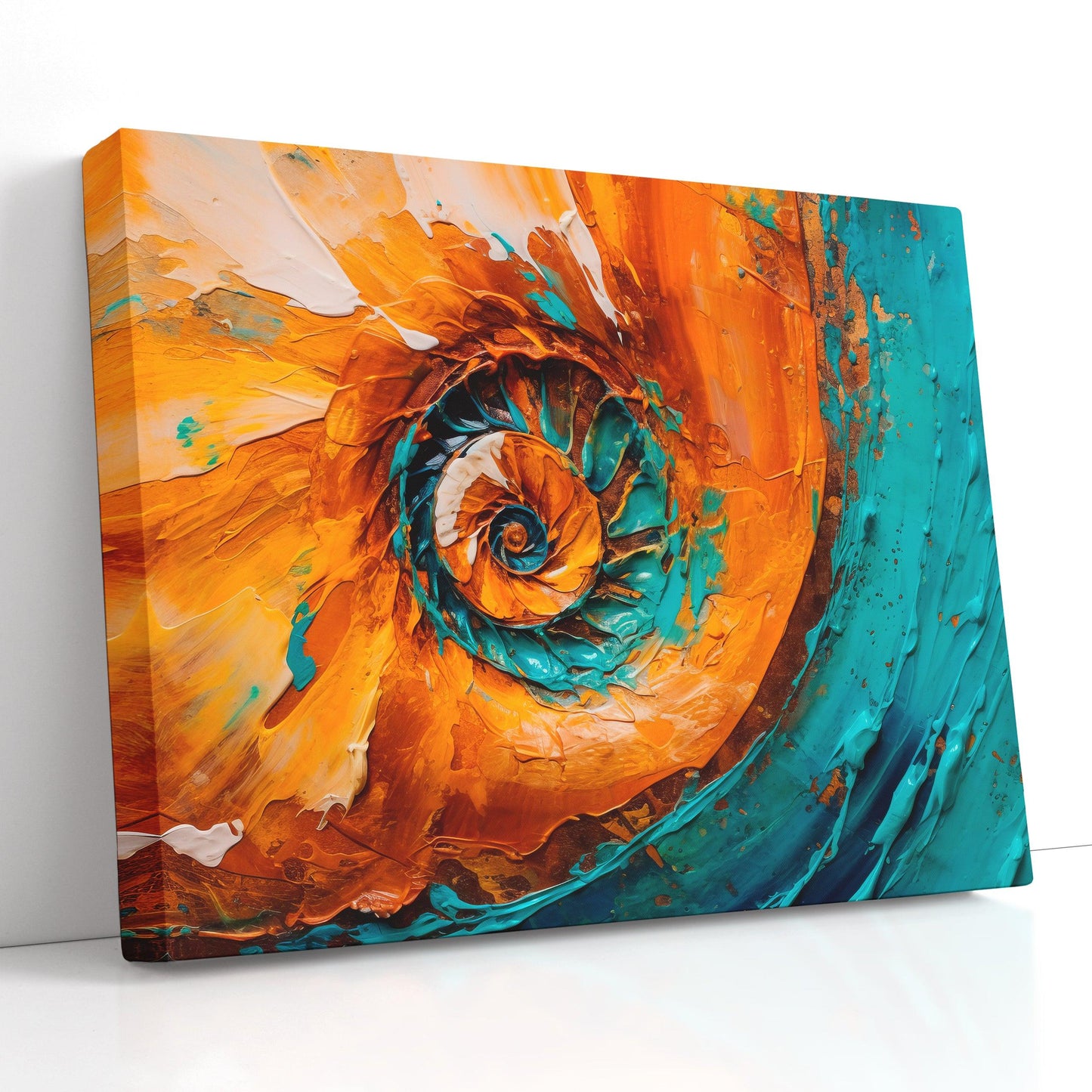 Spiral Vortex in Teal and Amber - Canvas Print - Artoholica Ready to Hang Canvas Print