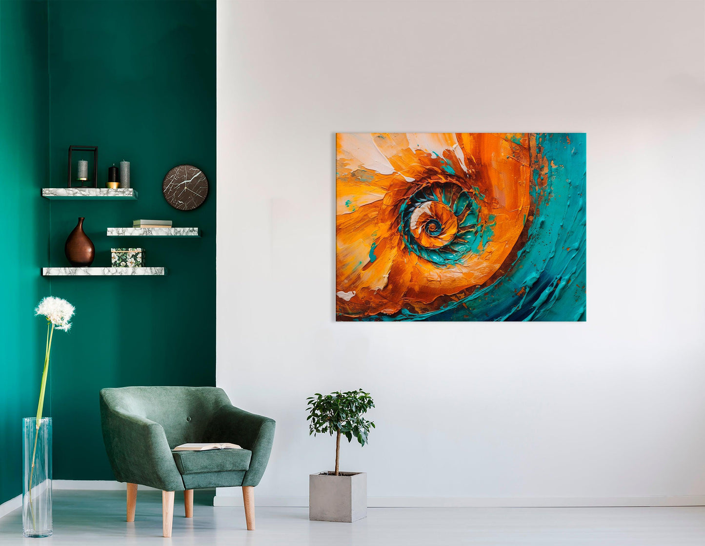 Spiral Vortex in Teal and Amber - Canvas Print - Artoholica Ready to Hang Canvas Print