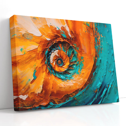 Spiral Vortex in Teal and Amber - Canvas Print - Artoholica Ready to Hang Canvas Print