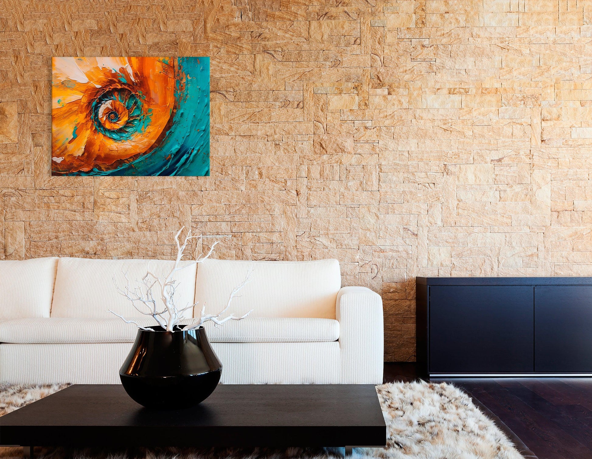 Spiral Vortex in Teal and Amber - Canvas Print - Artoholica Ready to Hang Canvas Print