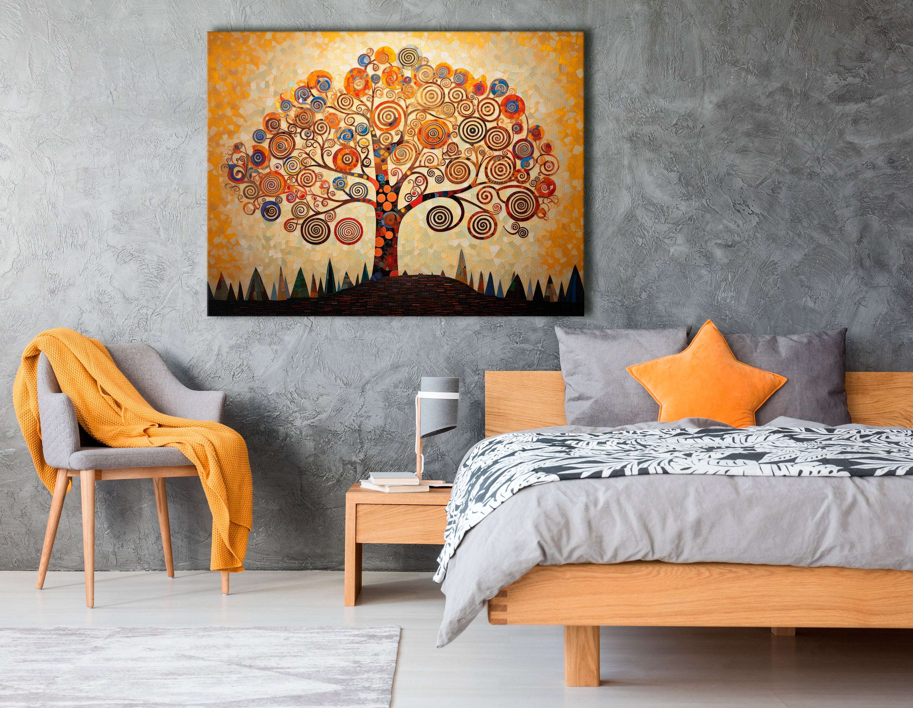 Spiraled Tree on Mosaic Background - Canvas Print - Artoholica Ready to Hang Canvas Print