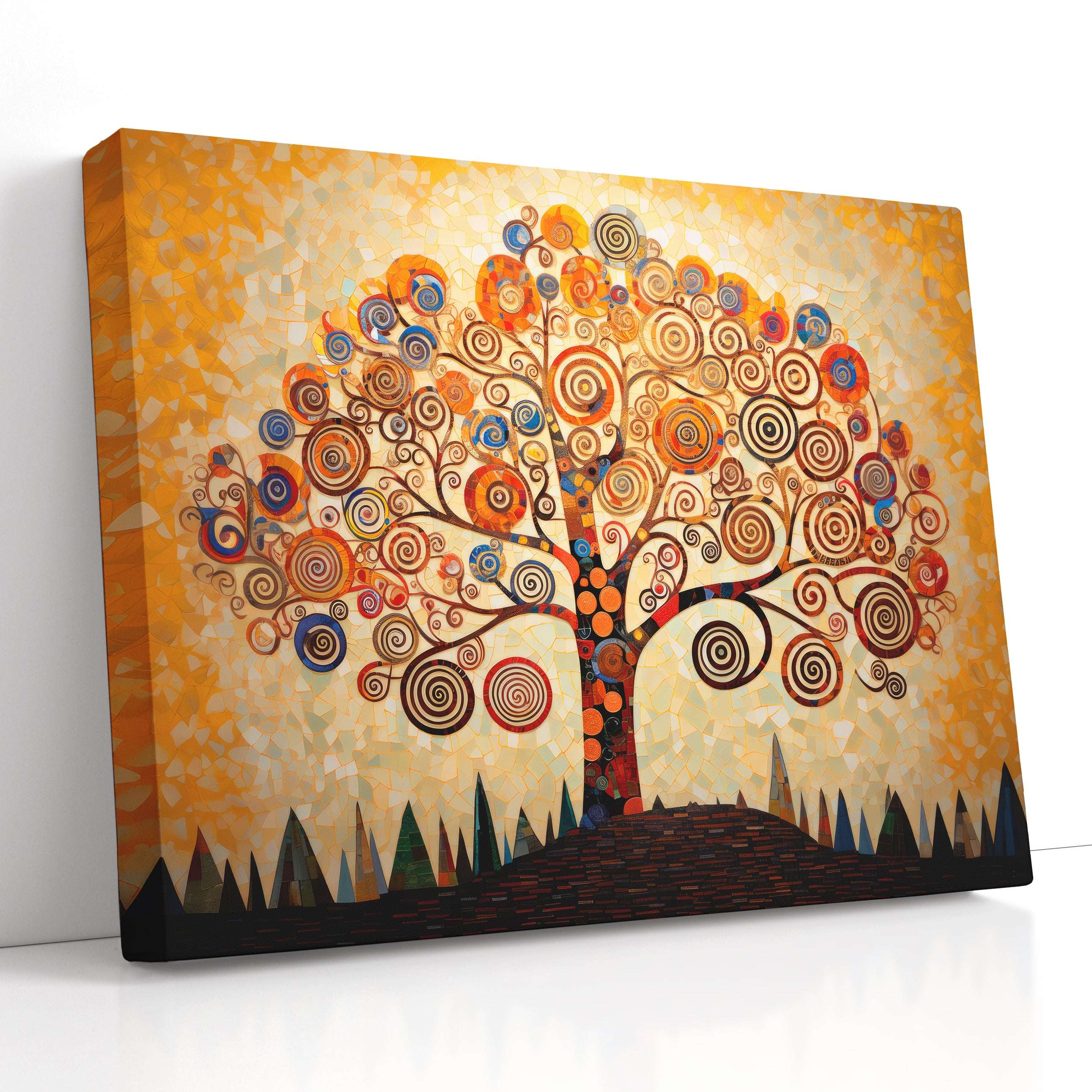 Spiraled Tree on Mosaic Background - Canvas Print - Artoholica Ready to Hang Canvas Print