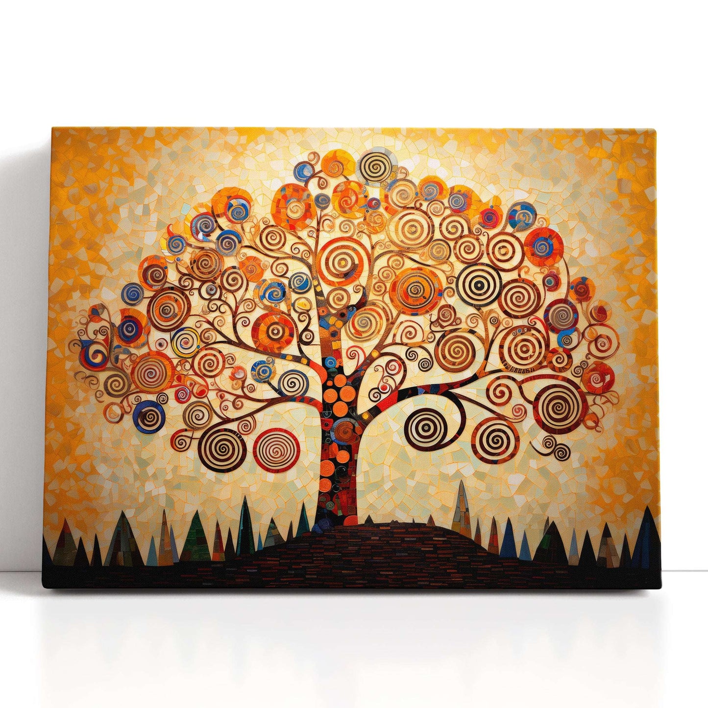 Spiraled Tree on Mosaic Background - Canvas Print - Artoholica Ready to Hang Canvas Print