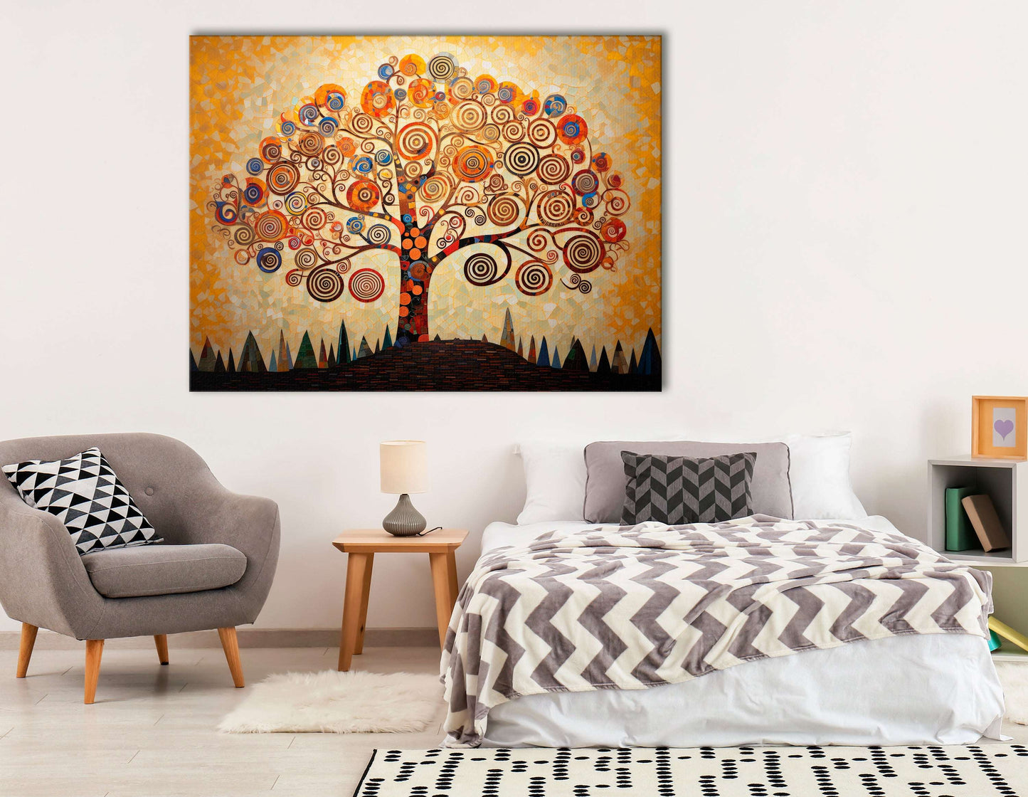 Spiraled Tree on Mosaic Background - Canvas Print - Artoholica Ready to Hang Canvas Print