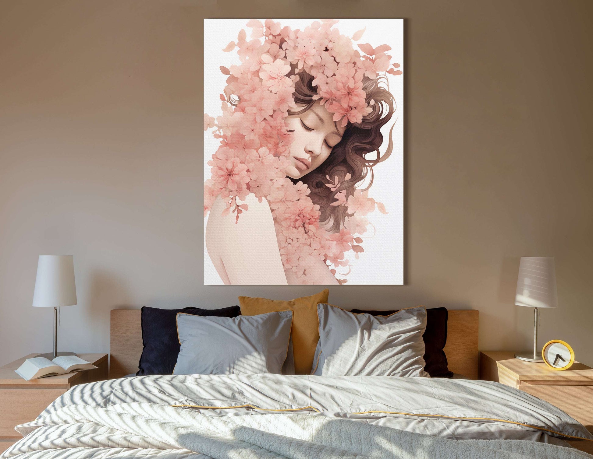 Spring Pink Dawn Woman Portrait - Canvas Print - Artoholica Ready to Hang Canvas Print