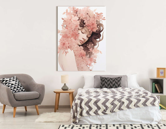 Spring Pink Dawn Woman Portrait - Canvas Print - Artoholica Ready to Hang Canvas Print