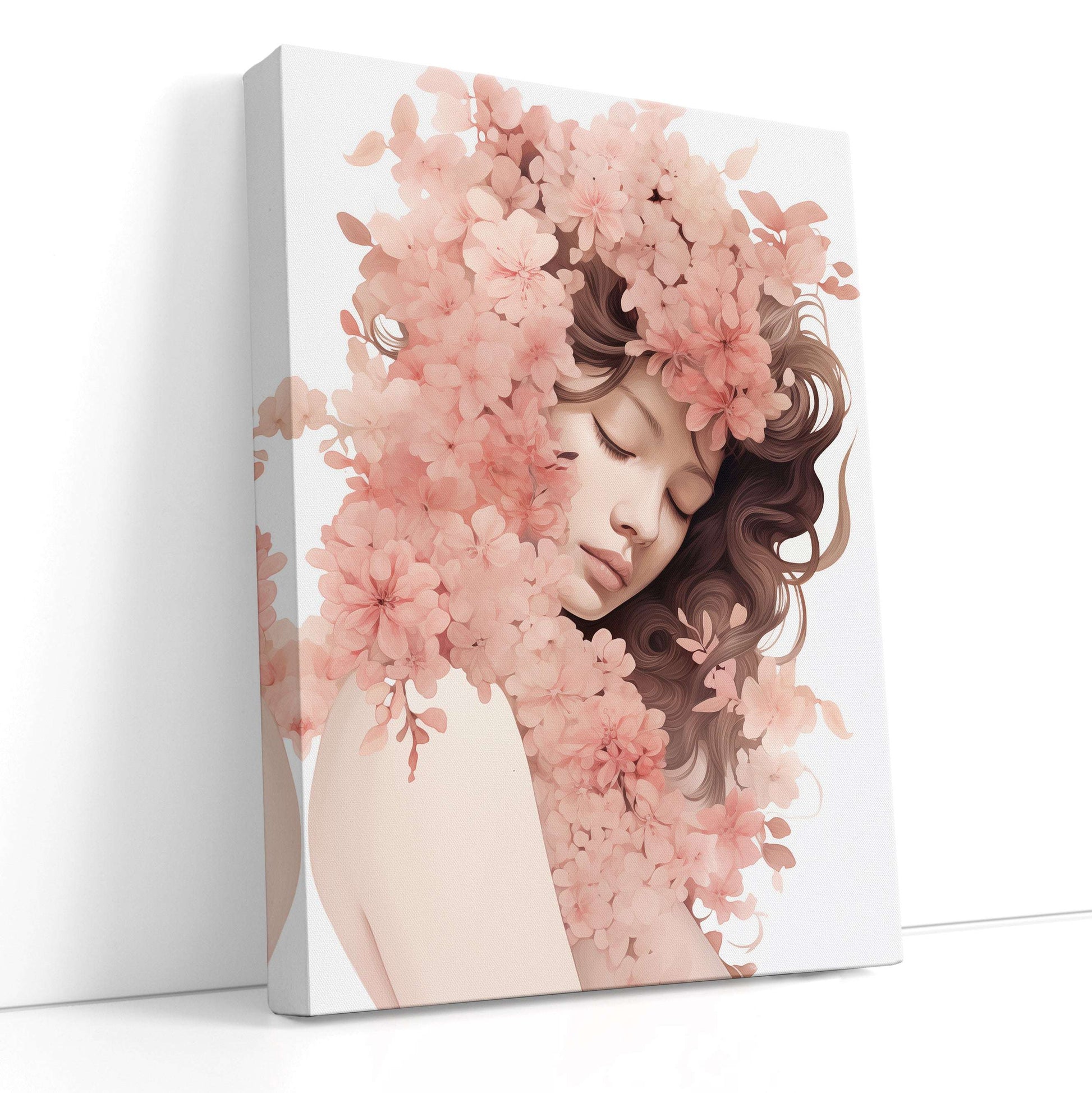 Spring Pink Dawn Woman Portrait - Canvas Print - Artoholica Ready to Hang Canvas Print