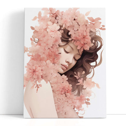 Spring Pink Dawn Woman Portrait - Canvas Print - Artoholica Ready to Hang Canvas Print