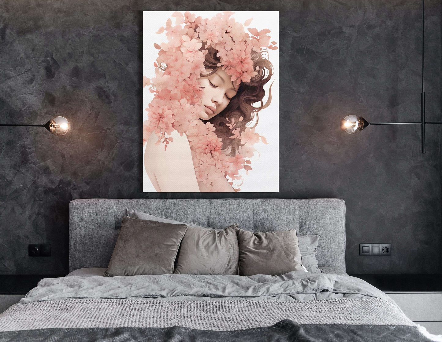 Spring Pink Dawn Woman Portrait - Canvas Print - Artoholica Ready to Hang Canvas Print