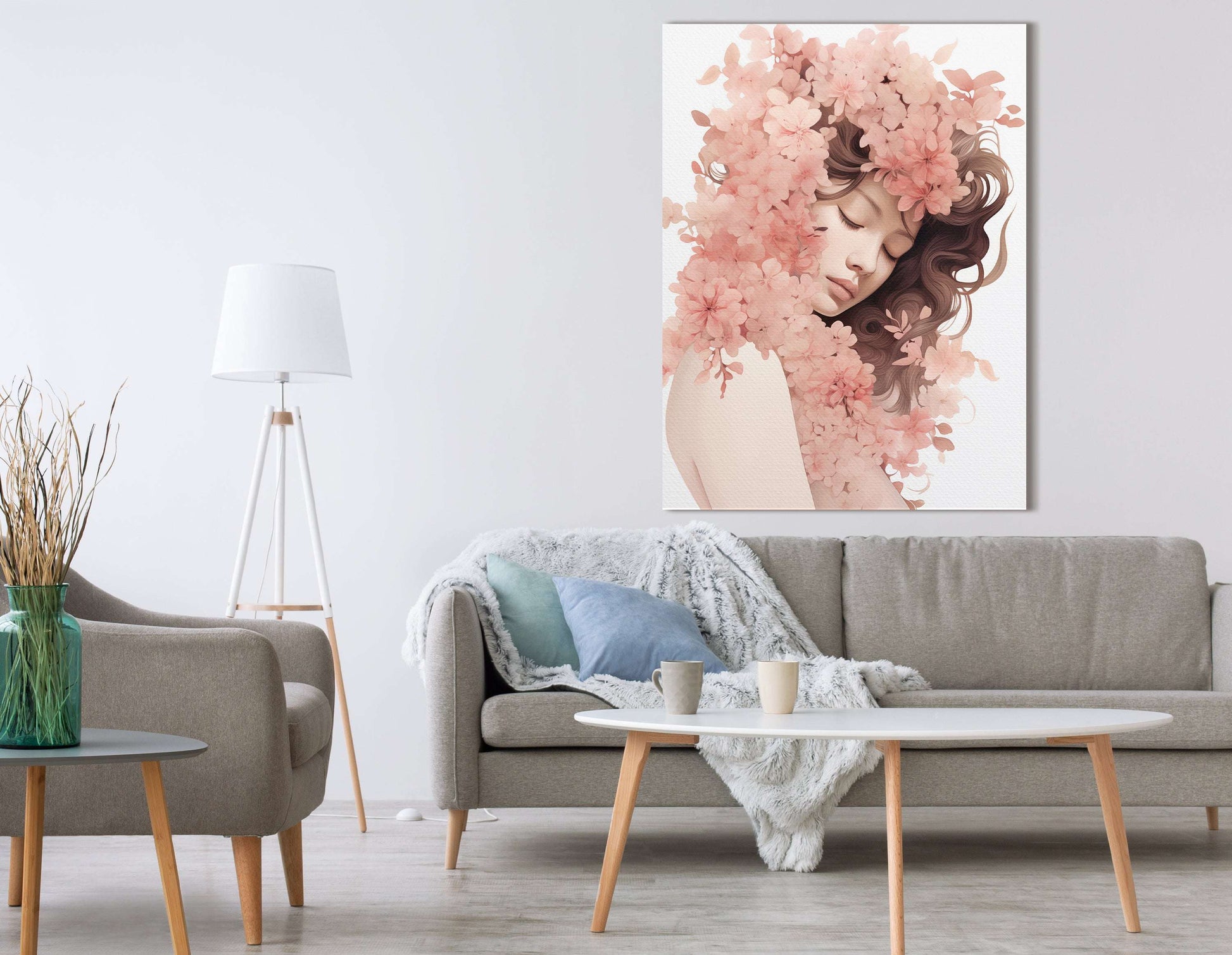 Spring Pink Dawn Woman Portrait - Canvas Print - Artoholica Ready to Hang Canvas Print