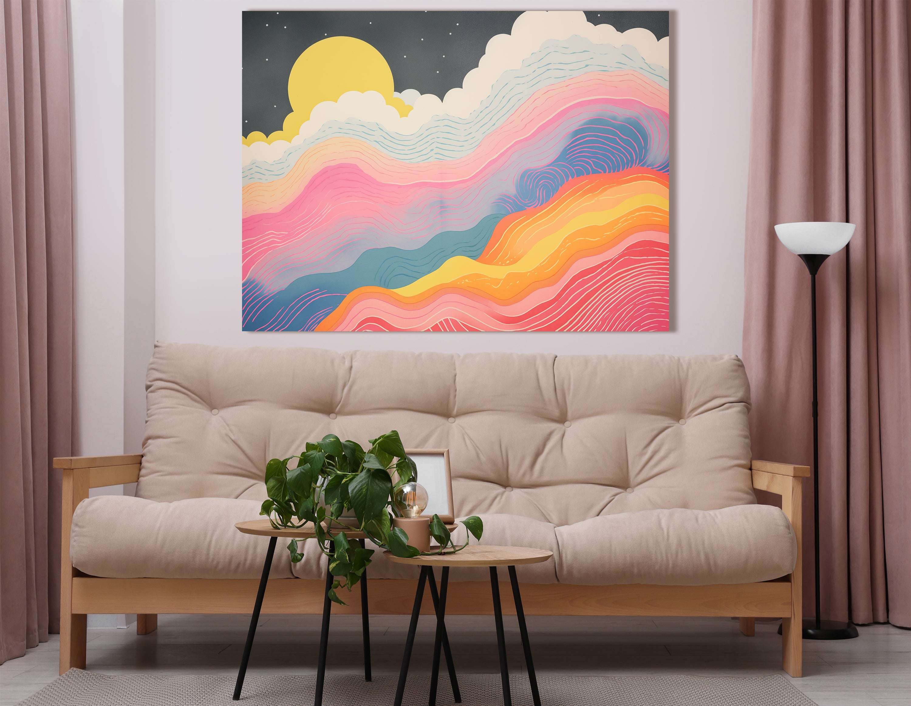 Starry Sky and Color Waves - Canvas Print - Artoholica Ready to Hang Canvas Print