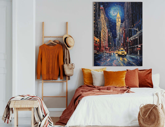 Starry Sky Over City Street - Canvas Print - Artoholica Ready to Hang Canvas Print