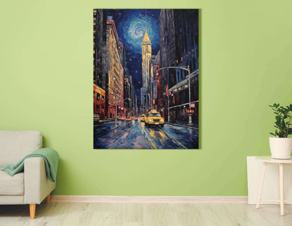 Starry Sky Over City Street - Canvas Print - Artoholica Ready to Hang Canvas Print