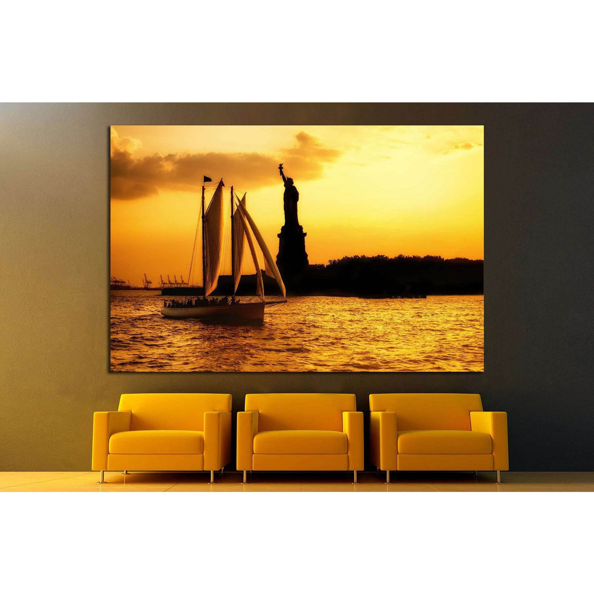 Statue of Liberty and a sailboat №1291 Ready to Hang Canvas PrintCanvas art arrives ready to hang, with hanging accessories included and no additional framing required. Every canvas print is hand-crafted, made on-demand at our workshop and expertly stretc