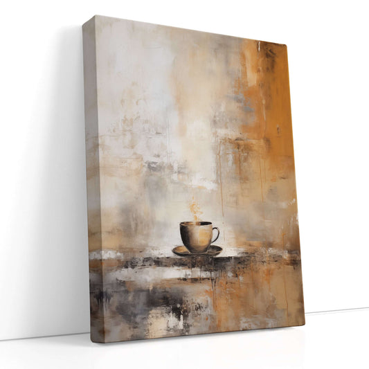 Steaming Coffee Cup on Warm Earthy Tones - Canvas Print - Artoholica Ready to Hang Canvas Print
