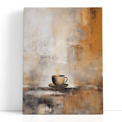 Steaming Coffee Cup on Warm Earthy Tones - Canvas Print - Artoholica Ready to Hang Canvas Print