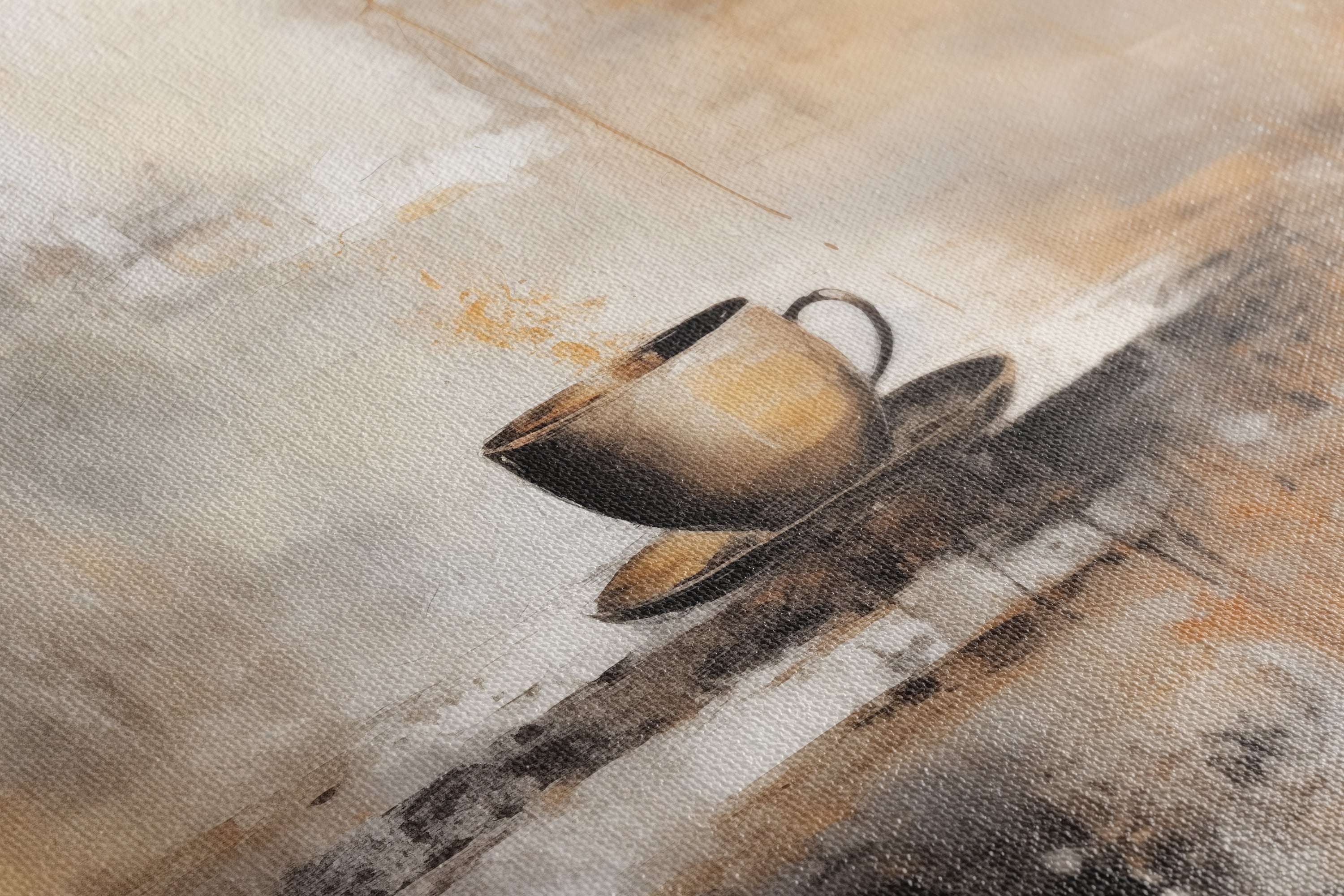 Steaming Coffee Cup on Warm Earthy Tones - Canvas Print - Artoholica Ready to Hang Canvas Print