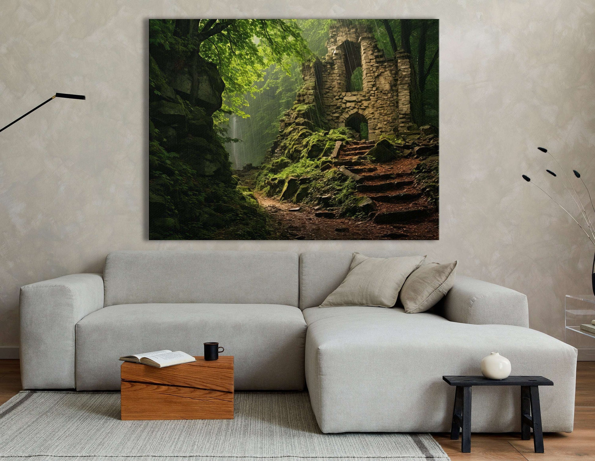 Stone Castle Ruins Hidden in a Green Forest - Canvas Print - Artoholica Ready to Hang Canvas Print