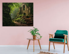 Stone Castle Ruins Hidden in a Green Forest - Canvas Print - Artoholica Ready to Hang Canvas Print