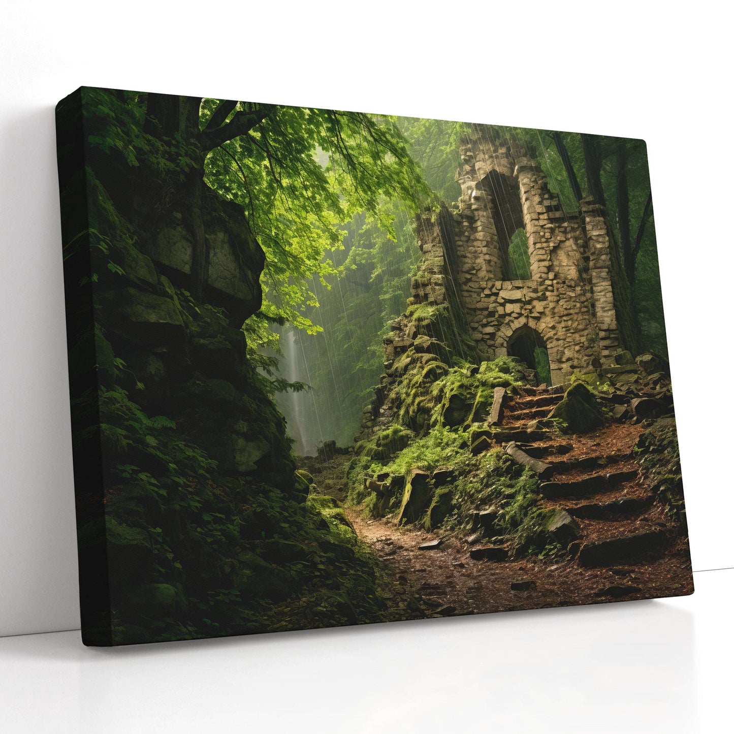 Stone Castle Ruins Hidden in a Green Forest - Canvas Print - Artoholica Ready to Hang Canvas Print