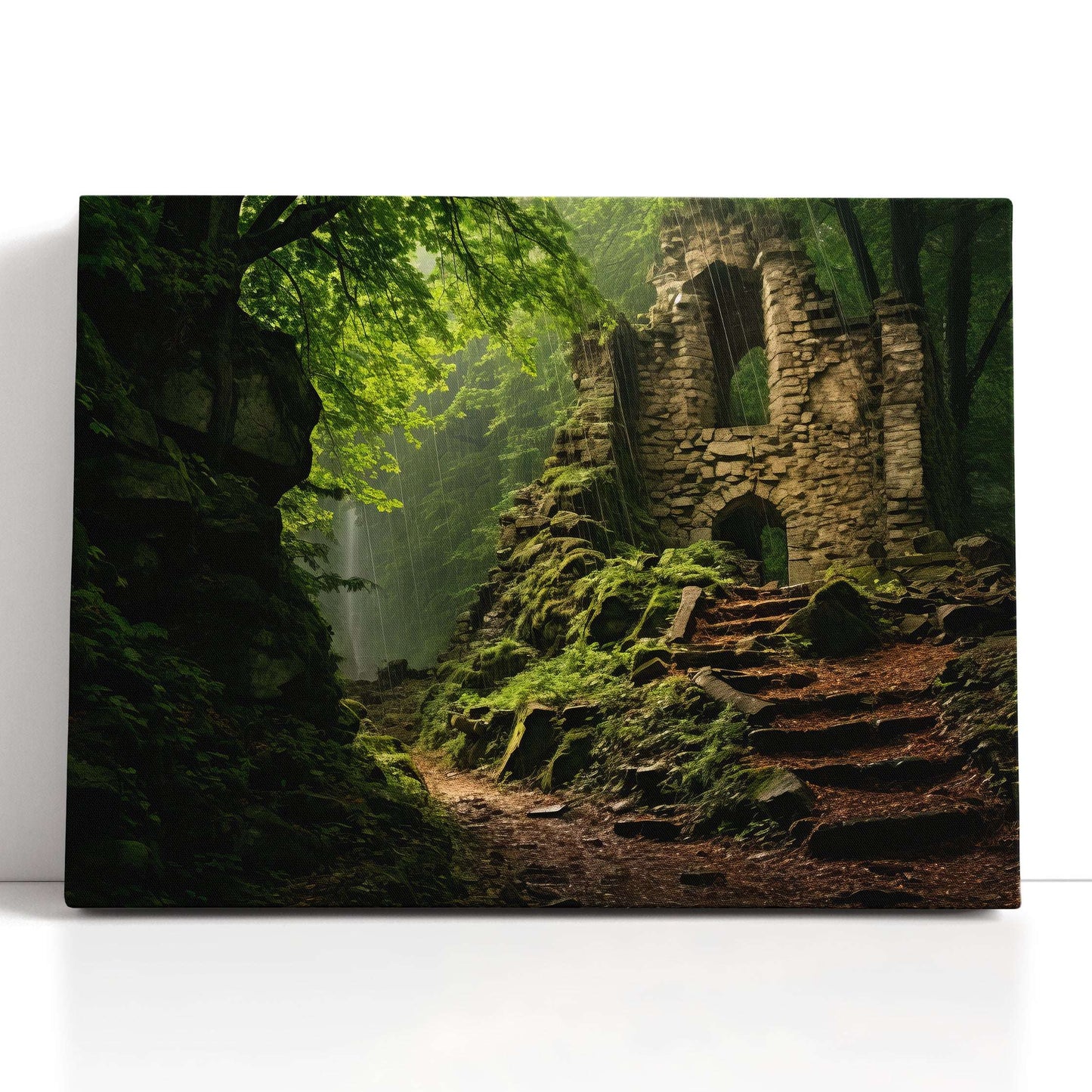 Stone Castle Ruins Hidden in a Green Forest - Canvas Print - Artoholica Ready to Hang Canvas Print