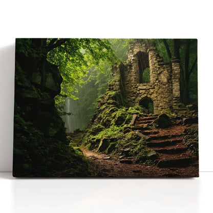 Stone Castle Ruins Hidden in a Green Forest - Canvas Print - Artoholica Ready to Hang Canvas Print