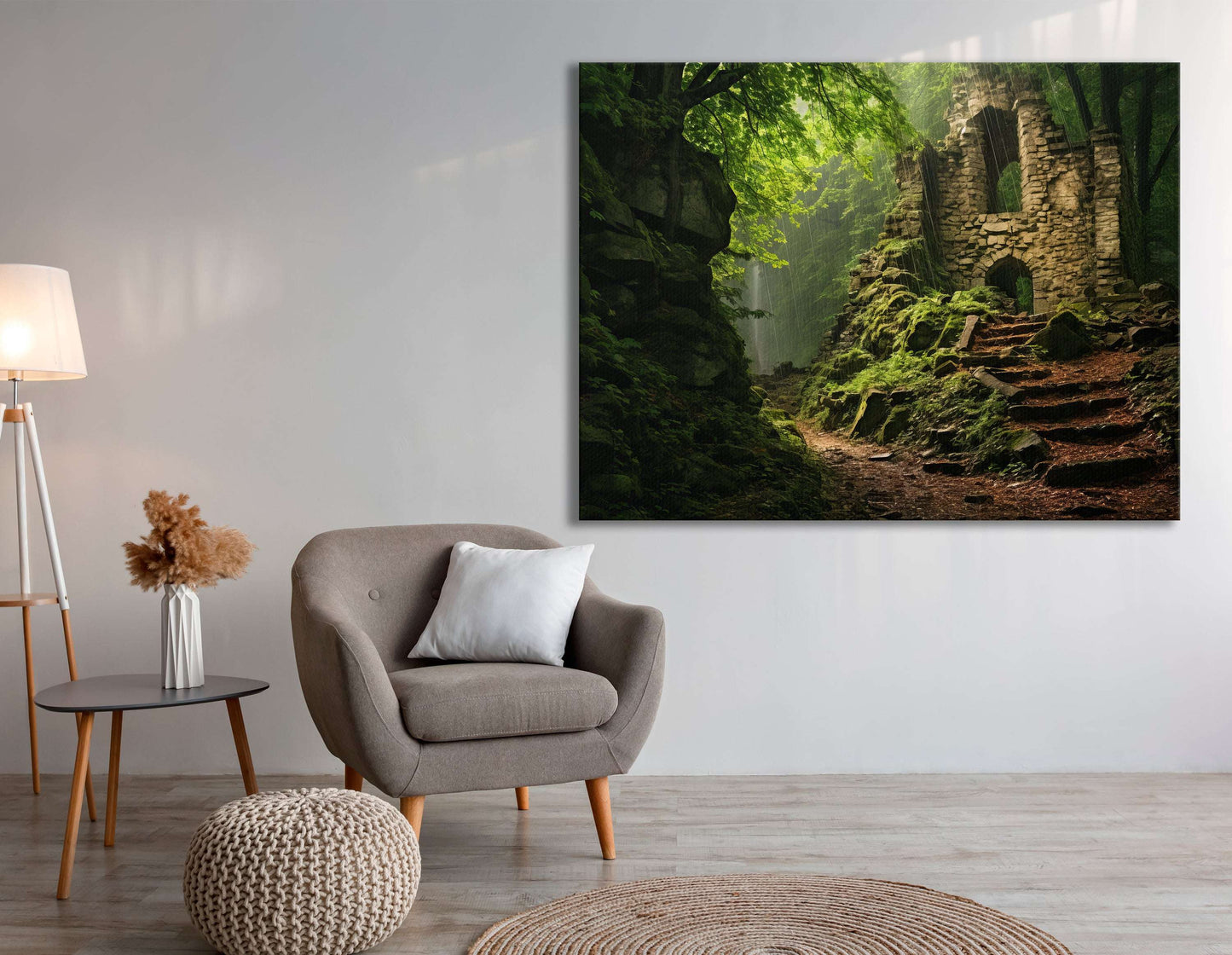 Stone Castle Ruins Hidden in a Green Forest - Canvas Print - Artoholica Ready to Hang Canvas Print