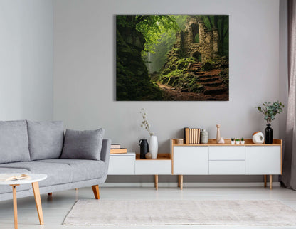 Stone Castle Ruins Hidden in a Green Forest - Canvas Print - Artoholica Ready to Hang Canvas Print