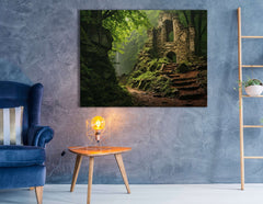 Stone Castle Ruins Hidden in a Green Forest - Canvas Print - Artoholica Ready to Hang Canvas Print