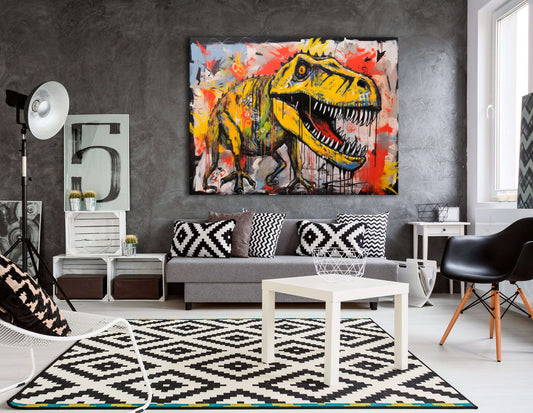 Street Art Dinosaur - Canvas Print - Artoholica Ready to Hang Canvas Print