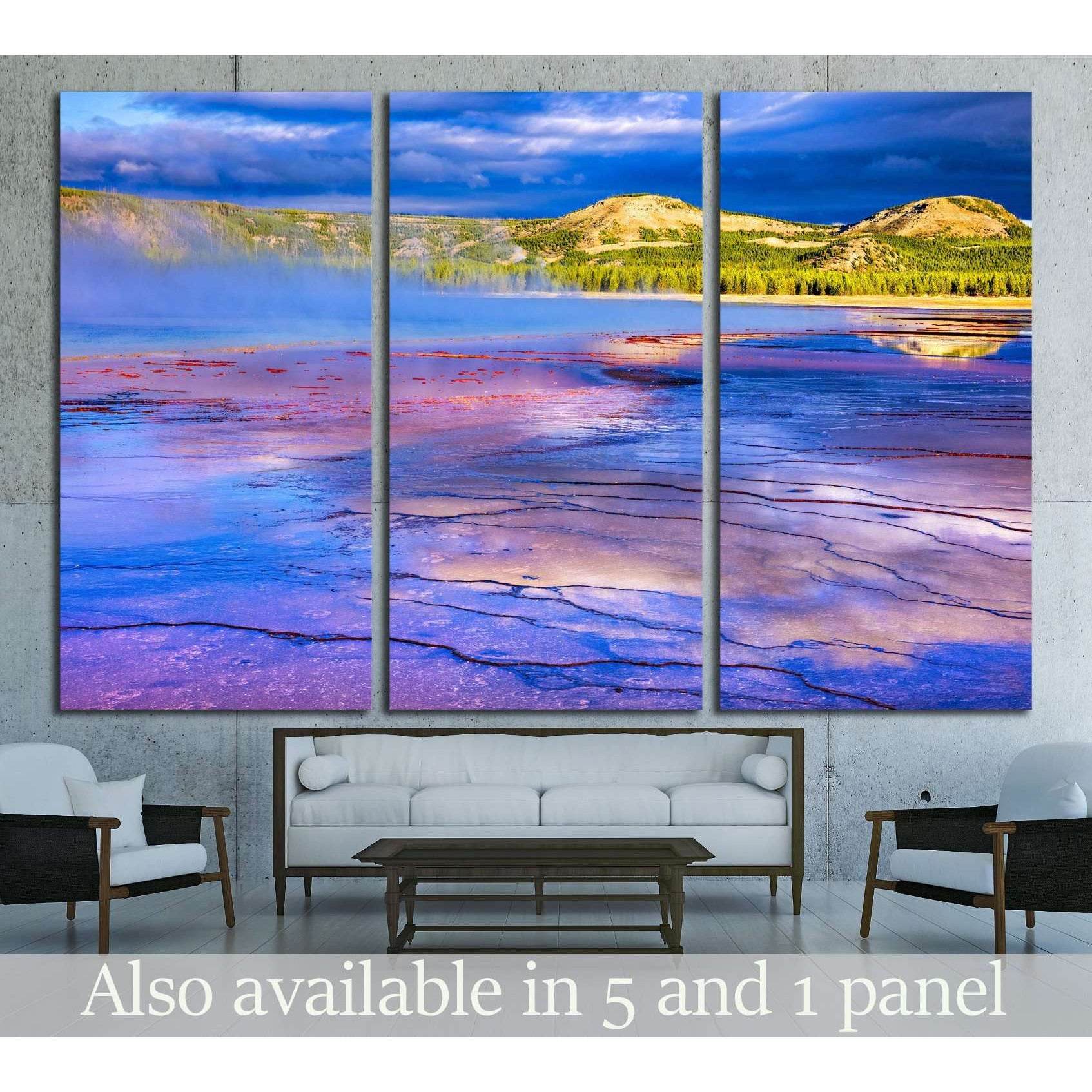 Sunrise at Grand Prismatic Spring in Yellowstone National Park №2001 Ready to Hang Canvas PrintCanvas art arrives ready to hang, with hanging accessories included and no additional framing required. Every canvas print is hand-crafted, made on-demand at ou