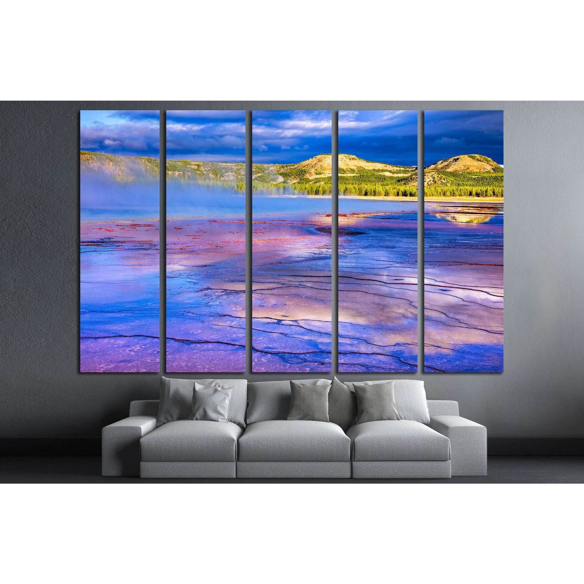 Sunrise at Grand Prismatic Spring in Yellowstone National Park №2001 Ready to Hang Canvas PrintCanvas art arrives ready to hang, with hanging accessories included and no additional framing required. Every canvas print is hand-crafted, made on-demand at ou