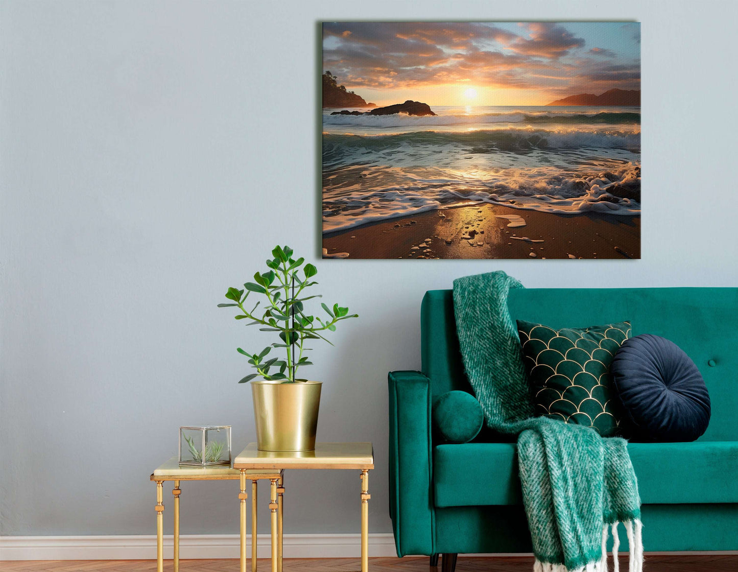 Sunrise on a Sandy Beach - Canvas Print - Artoholica Ready to Hang Canvas Print