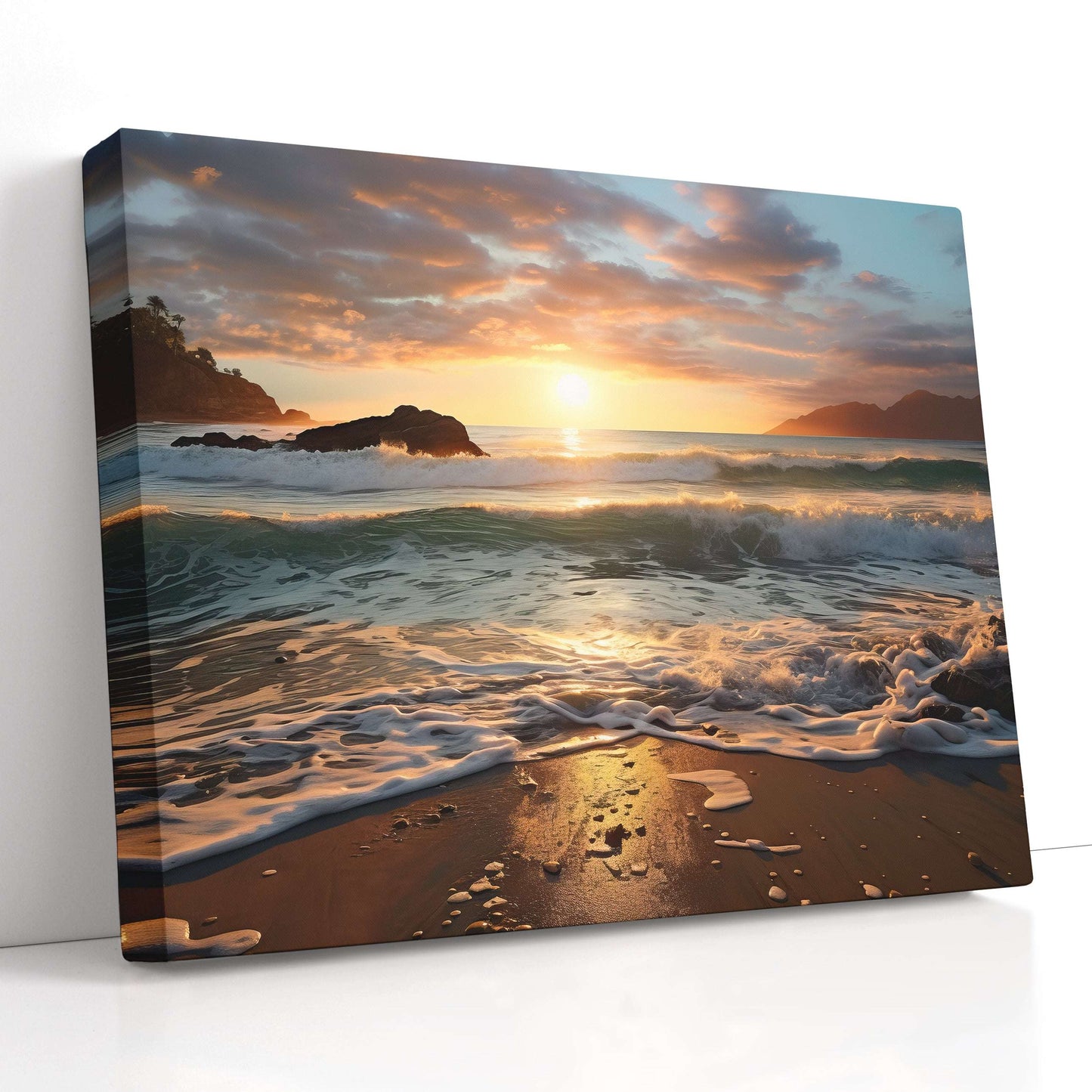 Sunrise on a Sandy Beach - Canvas Print - Artoholica Ready to Hang Canvas Print