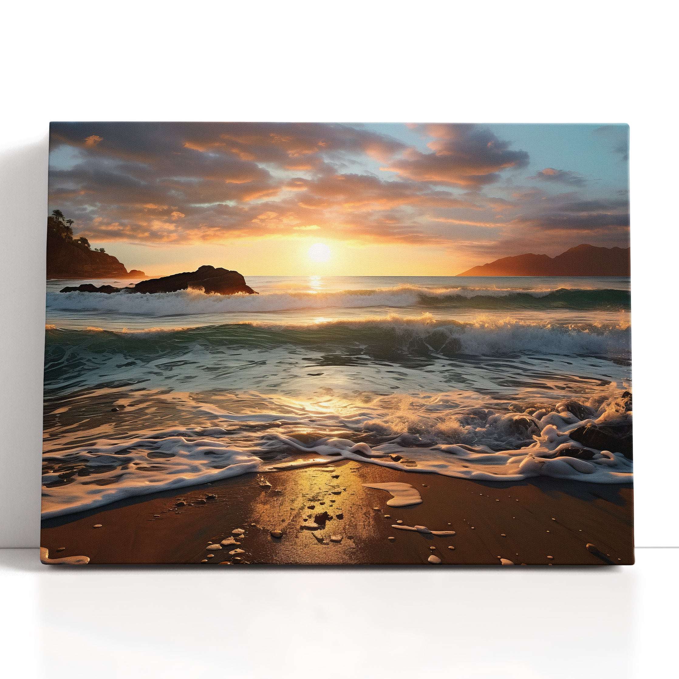 Sunrise on a Sandy Beach - Canvas Print - Artoholica Ready to Hang Canvas Print