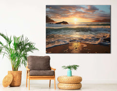 Sunrise on a Sandy Beach - Canvas Print - Artoholica Ready to Hang Canvas Print