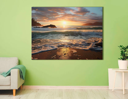 Sunrise on a Sandy Beach - Canvas Print - Artoholica Ready to Hang Canvas Print