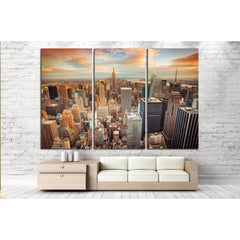 Sunset aerial view of New York City looking over midtown Manhattan №2649 Ready to Hang Canvas PrintCanvas art arrives ready to hang, with hanging accessories included and no additional framing required. Every canvas print is hand-crafted, made on-demand a