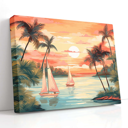 Sunset Lake with Sailboats - Canvas Print - Artoholica Ready to Hang Canvas Print