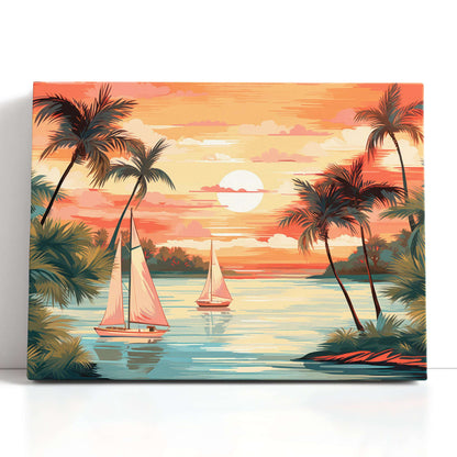 Sunset Lake with Sailboats - Canvas Print - Artoholica Ready to Hang Canvas Print