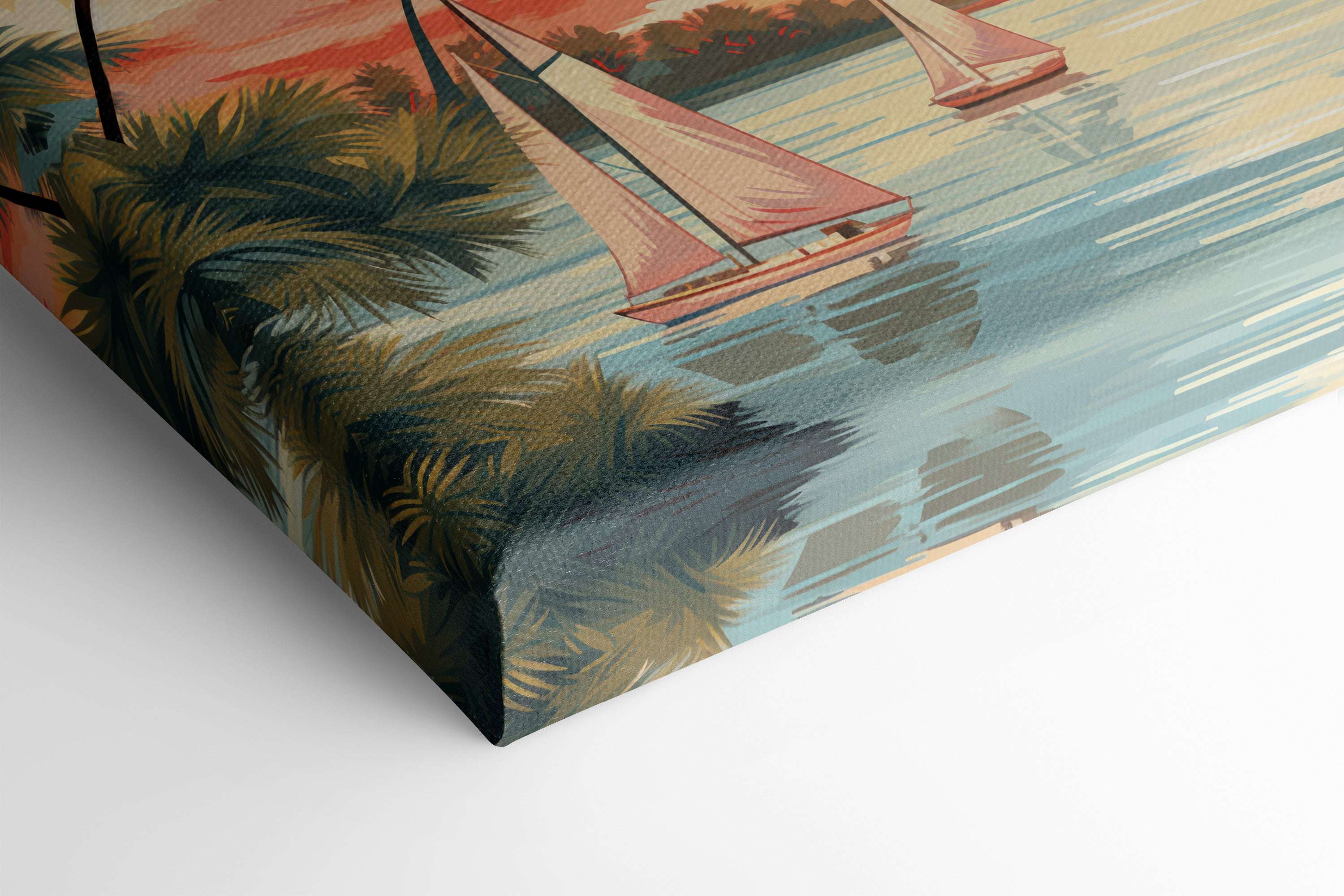 Sunset Lake with Sailboats - Canvas Print - Artoholica Ready to Hang Canvas Print