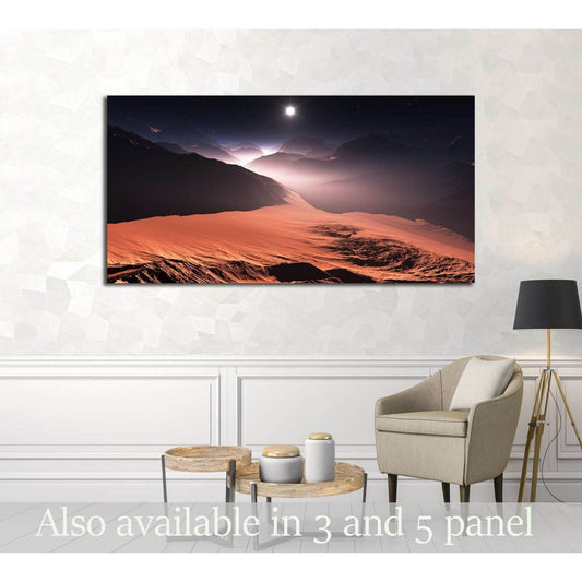 Sunset on Mars. Mars mountains, view from the valley. 3D illustration №3179 Ready to Hang Canvas PrintCanvas art arrives ready to hang, with hanging accessories included and no additional framing required. Every canvas print is hand-crafted, made on-deman