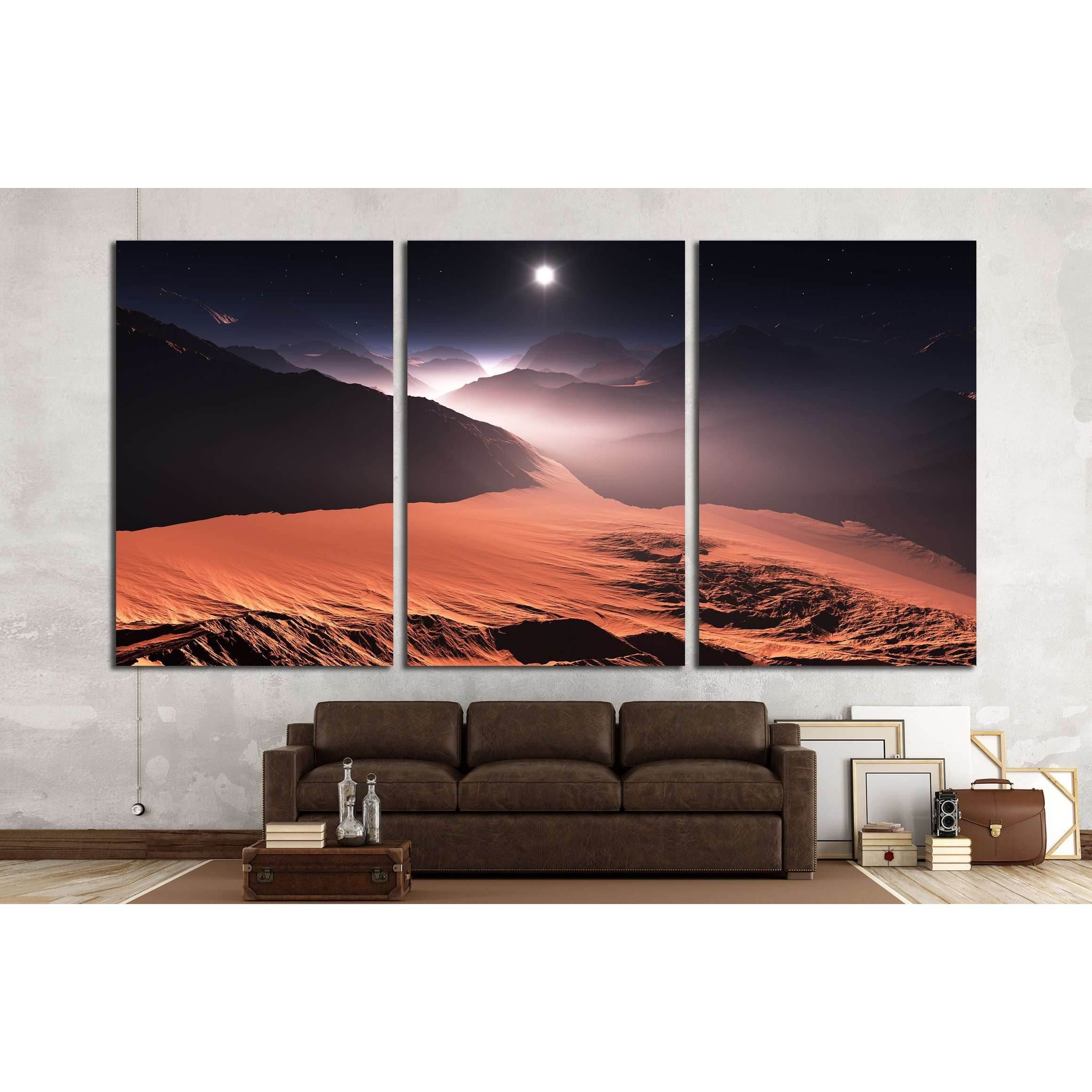 Sunset on Mars. Mars mountains, view from the valley. 3D illustration №3179 Ready to Hang Canvas PrintCanvas art arrives ready to hang, with hanging accessories included and no additional framing required. Every canvas print is hand-crafted, made on-deman