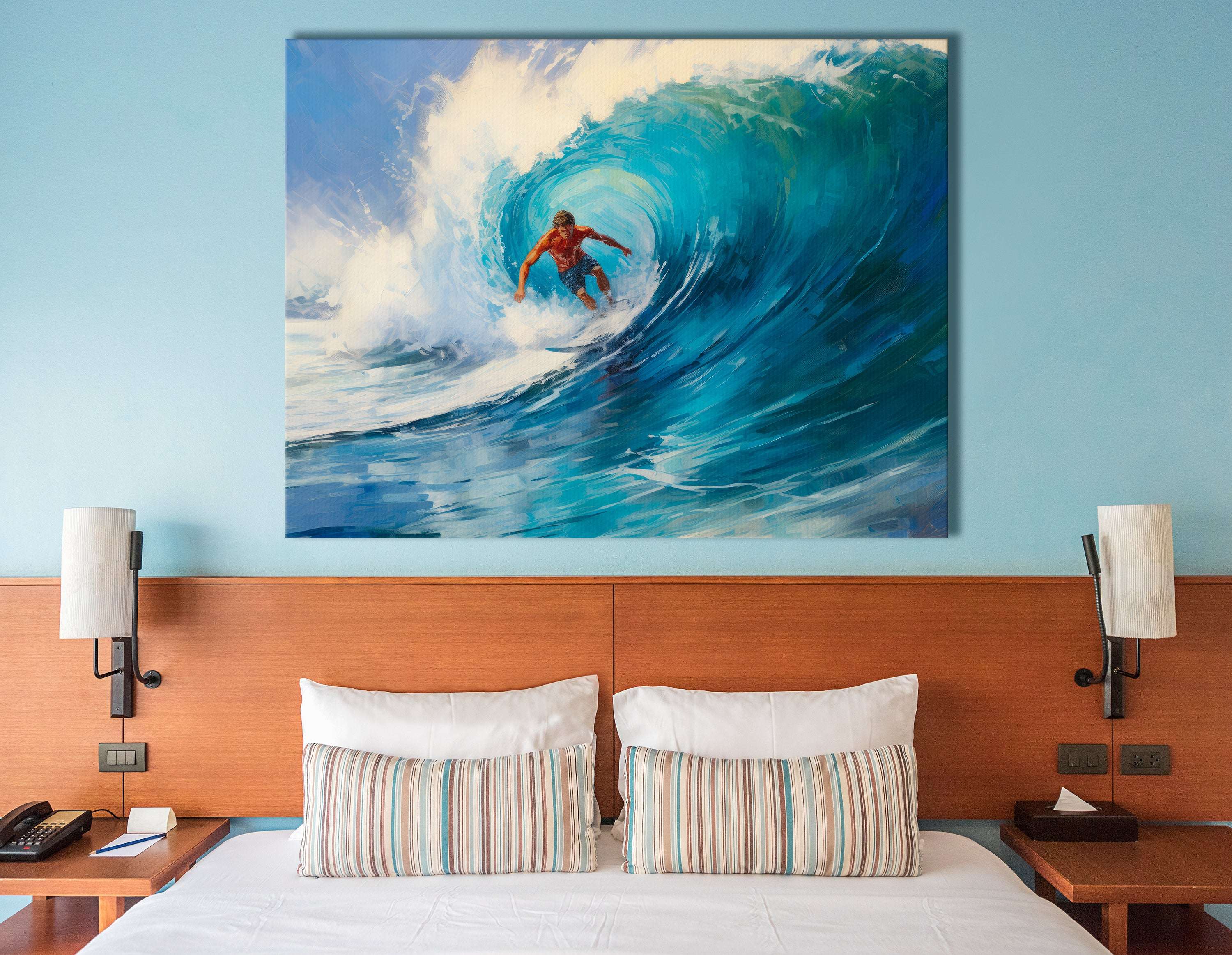 Surfer Riding the Radiant Wave - Canvas Print - Artoholica Ready to Hang Canvas Print