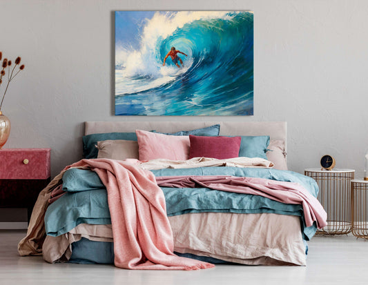 Surfer Riding the Radiant Wave - Canvas Print - Artoholica Ready to Hang Canvas Print