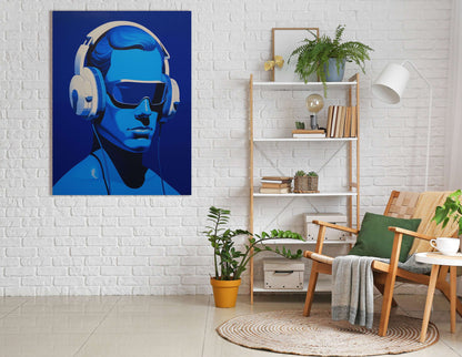 Surreal Figure in Headphones on Blue - Canvas Print - Artoholica Ready to Hang Canvas Print