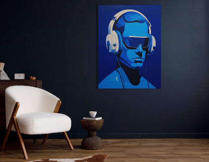 Surreal Figure in Headphones on Blue - Canvas Print - Artoholica Ready to Hang Canvas Print