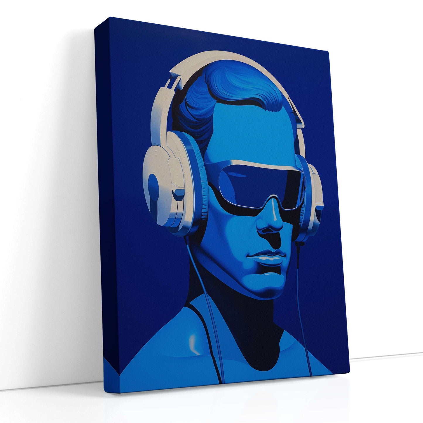 Surreal Figure in Headphones on Blue - Canvas Print - Artoholica Ready to Hang Canvas Print