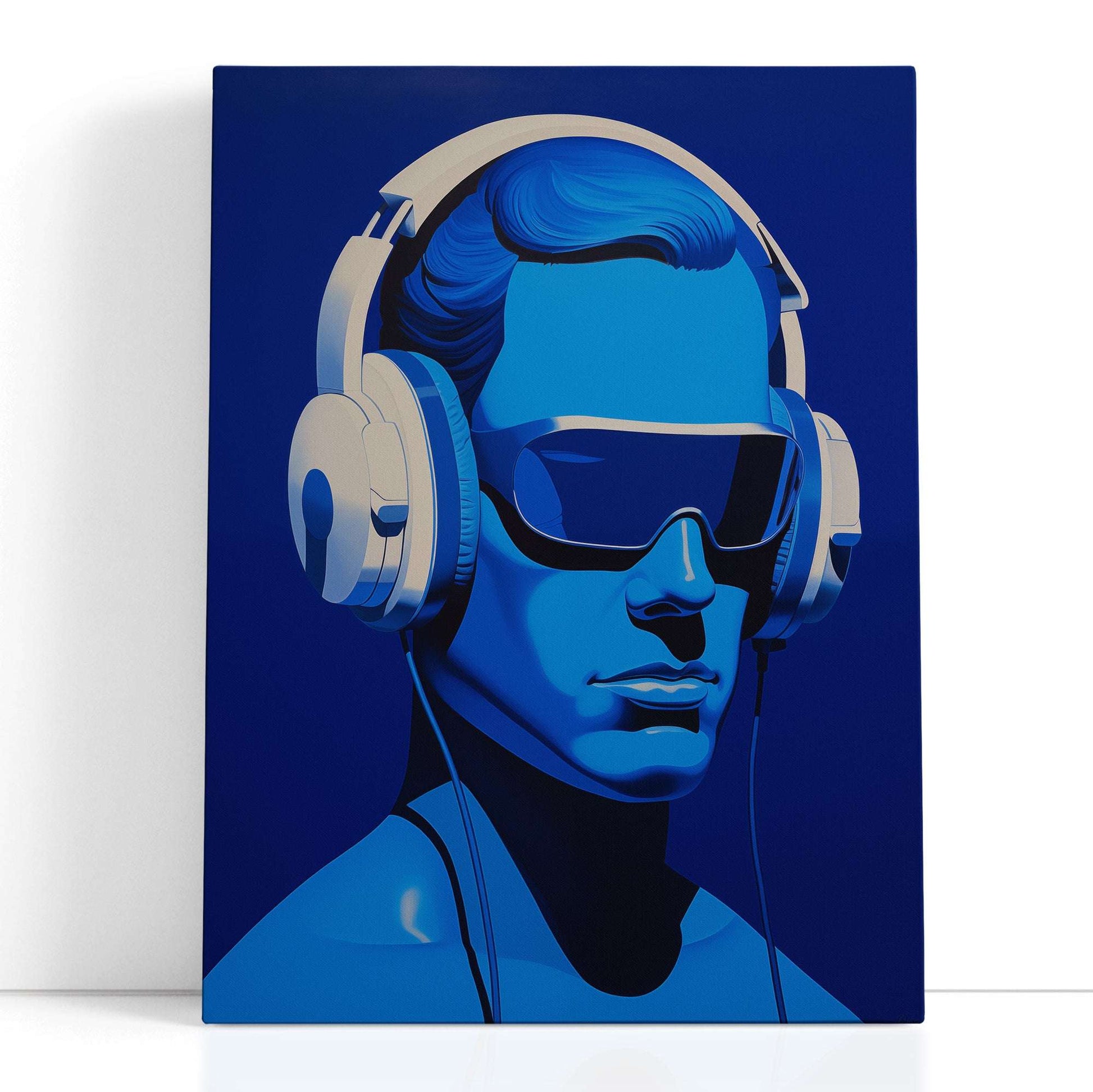 Surreal Figure in Headphones on Blue - Canvas Print - Artoholica Ready to Hang Canvas Print